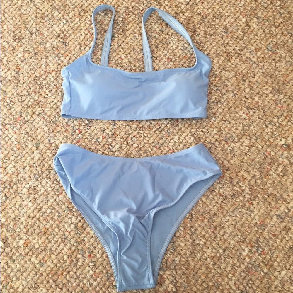 Baby blue women’s bikini.